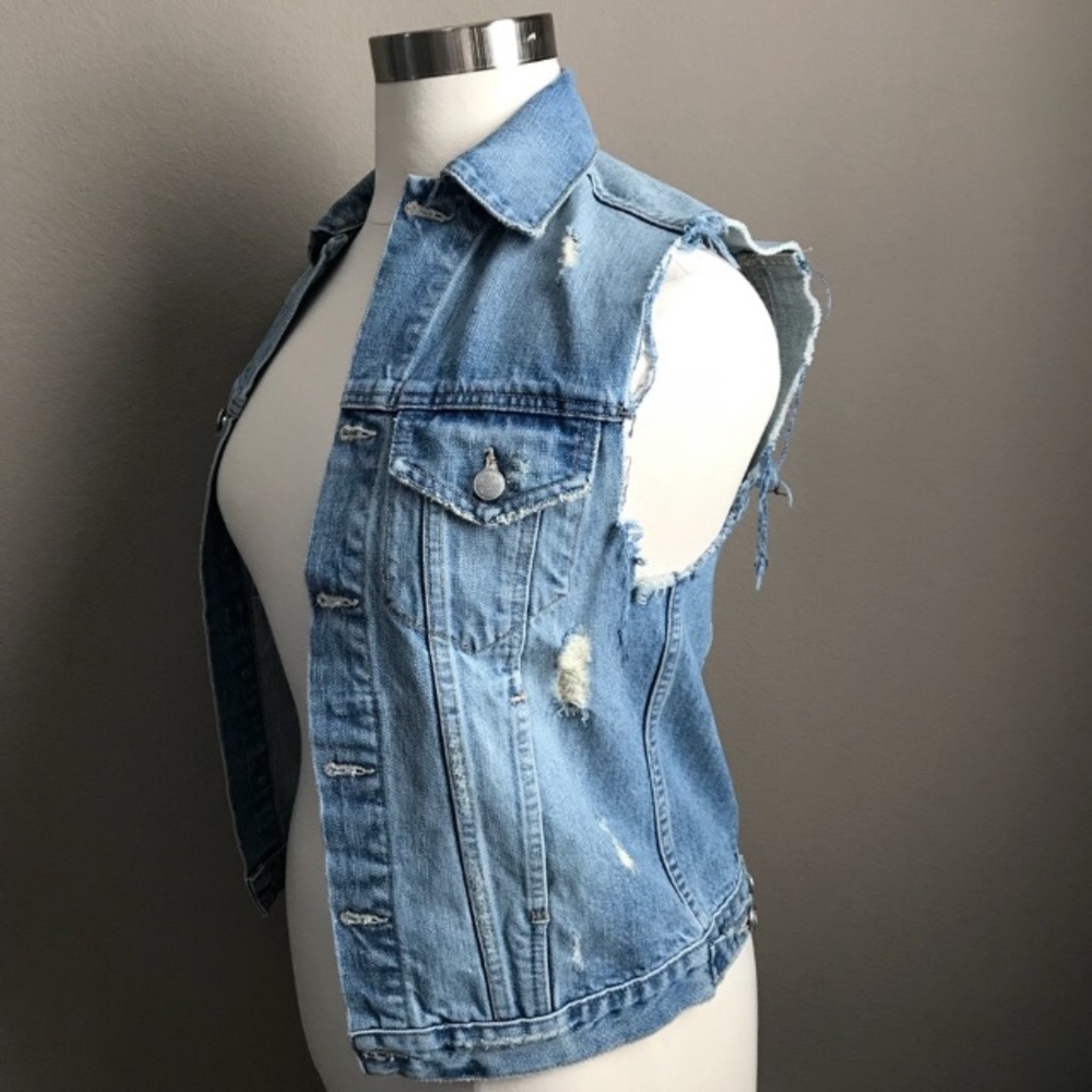 Lovers + Friends Distressed Oversized Denim Vest
